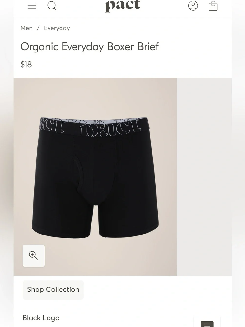 Pact Black Boxer Brief with Logo Waistband